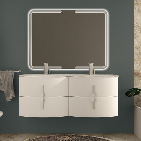 Arredobagno mobile Stiven da 138cm disponibile in 4 colori con doppio lavabo in cristallo o resina