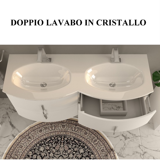Arredobagno mobile Stiven da 138cm disponibile in 4 colori con doppio lavabo in cristallo o resina