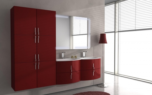 Arredobagno mobile Stiven da 138cm disponibile in 4 colori con doppio lavabo in cristallo o resina