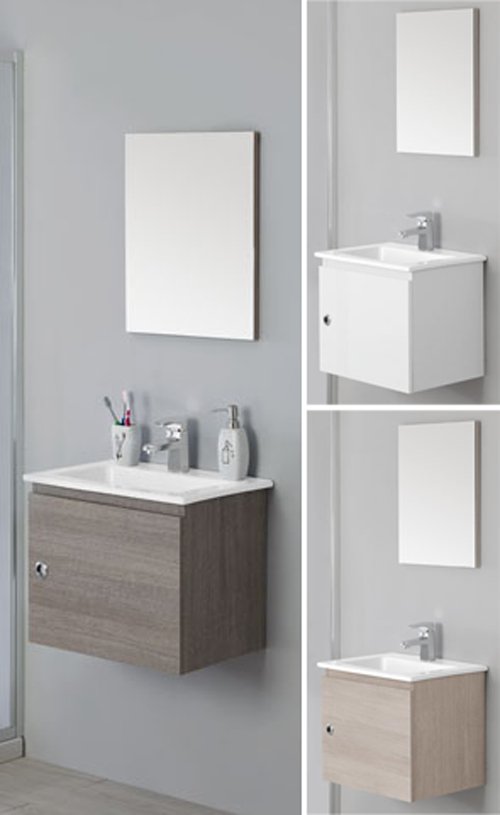 Arredo bagno mobile Silver cm 50 sospeso con lavabo e specchio