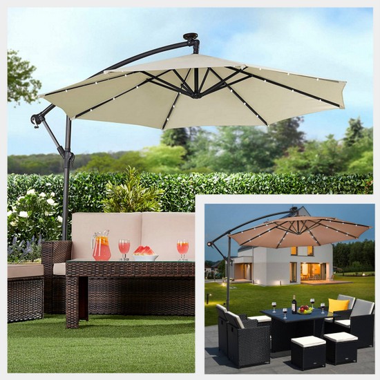 Brown or ecru 270cm octagonal umbrella with 24 led OMB03