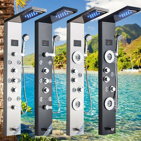 Stainless steel shower panel 20x111x38 cm with hydromassage nozzles available in 6 types MD001