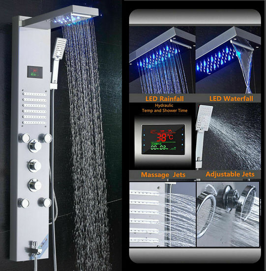 Stainless steel shower panel 20x111x38 cm with hydromassage nozzles available in 6 types MD001