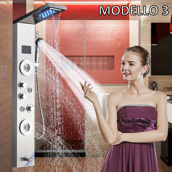 Stainless steel shower panel 20x111x38 cm with hydromassage nozzles available in 6 types MD001