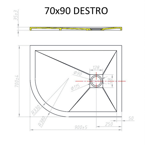 Piatto doccia semicircolare in diverse dimensioni realizzato in resina effetto pietra TA018