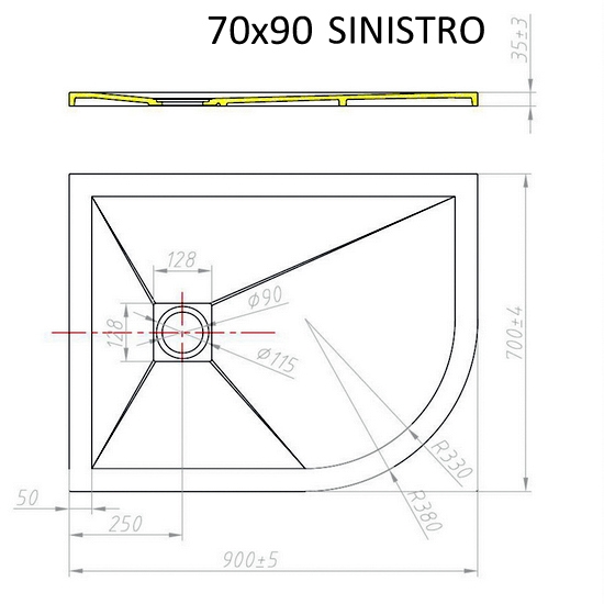 Piatto doccia semicircolare in diverse dimensioni realizzato in resina effetto pietra TA018