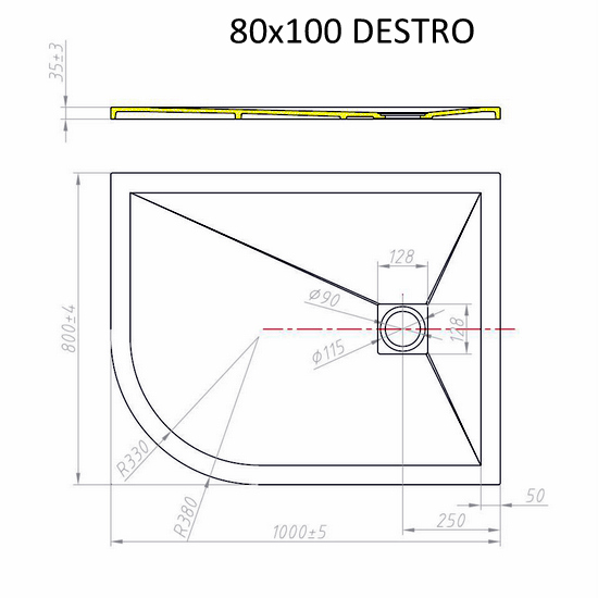 Piatto doccia semicircolare in diverse dimensioni realizzato in resina effetto pietra TA018