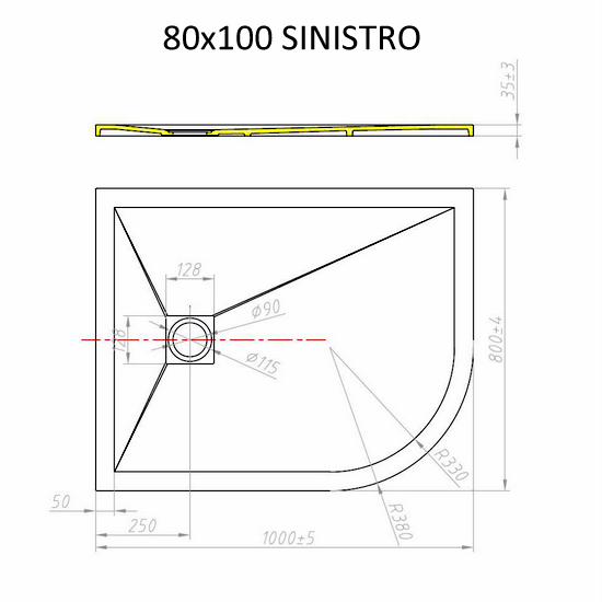 Piatto doccia semicircolare in diverse dimensioni realizzato in resina effetto pietra TA018
