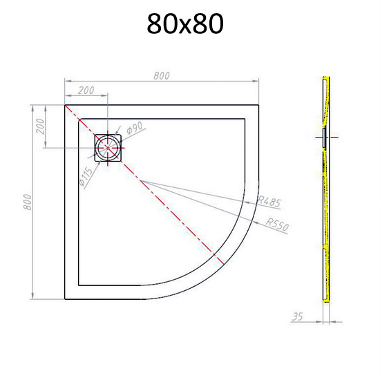 Piatto doccia semicircolare in diverse dimensioni realizzato in resina effetto pietra TA018