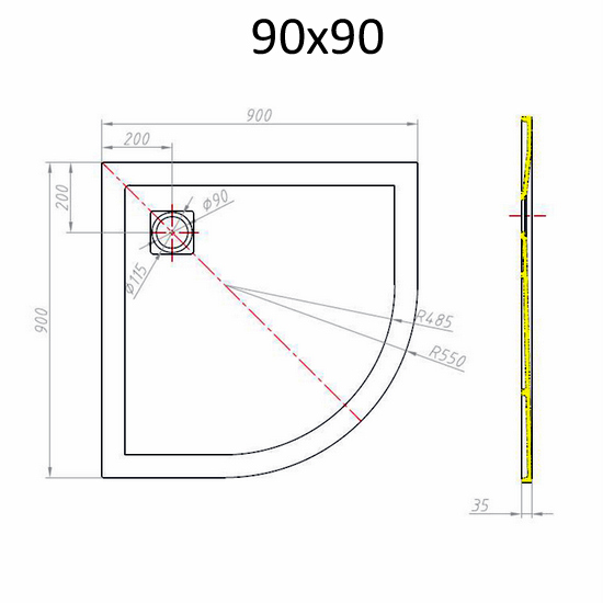 Piatto doccia semicircolare in diverse dimensioni realizzato in resina effetto pietra TA018