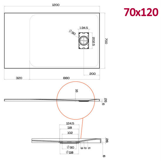 Piatto doccia Glasstone in più dimensioni e adattabile effetto pietra forma rettangolare TA021