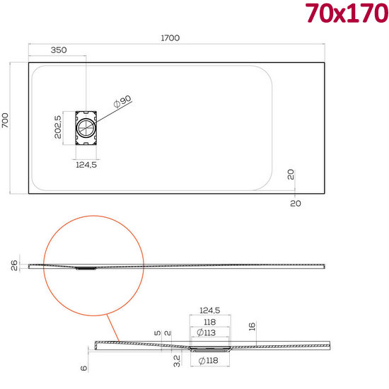 Piatto doccia Glasstone in più dimensioni e adattabile effetto pietra forma rettangolare TA021