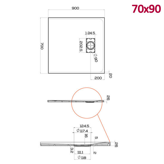 Piatto doccia Glasstone in più dimensioni e adattabile effetto pietra forma rettangolare TA021