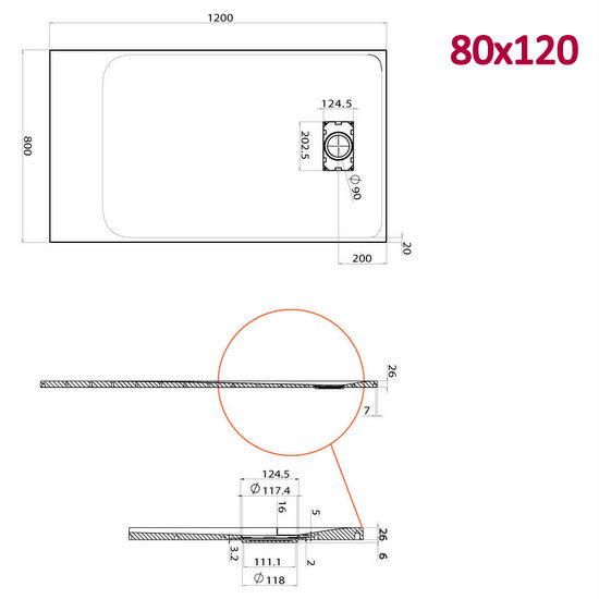 Piatto doccia Glasstone in più dimensioni e adattabile effetto pietra forma rettangolare TA021