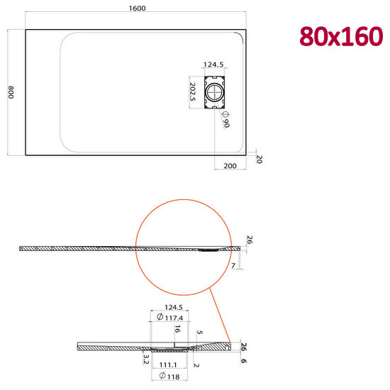 Piatto doccia Glasstone in più dimensioni e adattabile effetto pietra forma rettangolare TA021