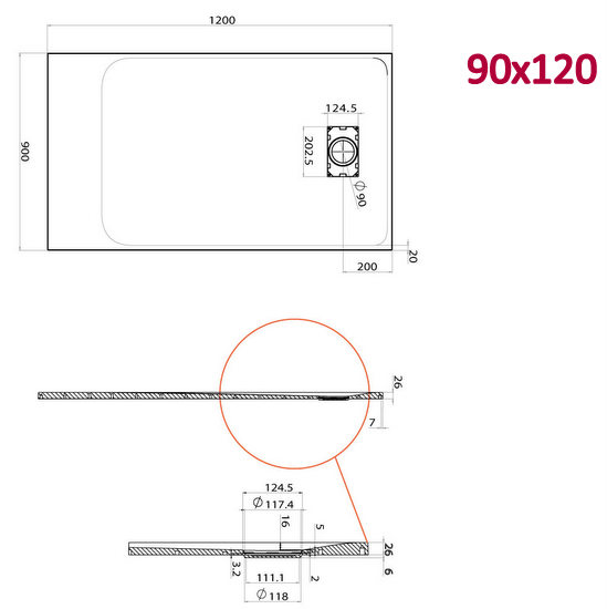 Piatto doccia Glasstone in più dimensioni e adattabile effetto pietra forma rettangolare TA021