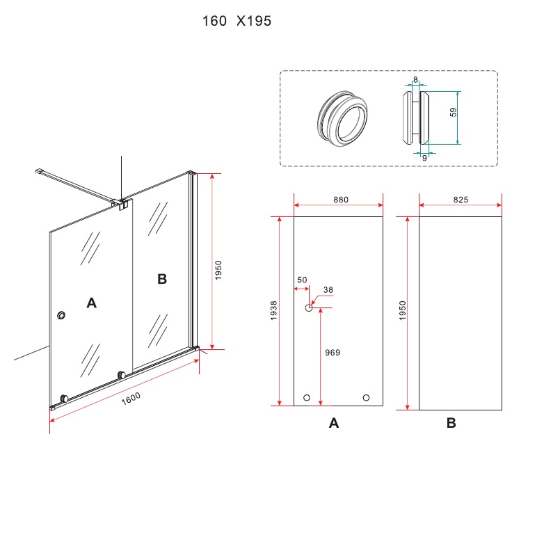 Parete per doccia vetro trasparente 8 mm misure 120 140 160 e 180 cm H200 con anta scorrevole PT29
