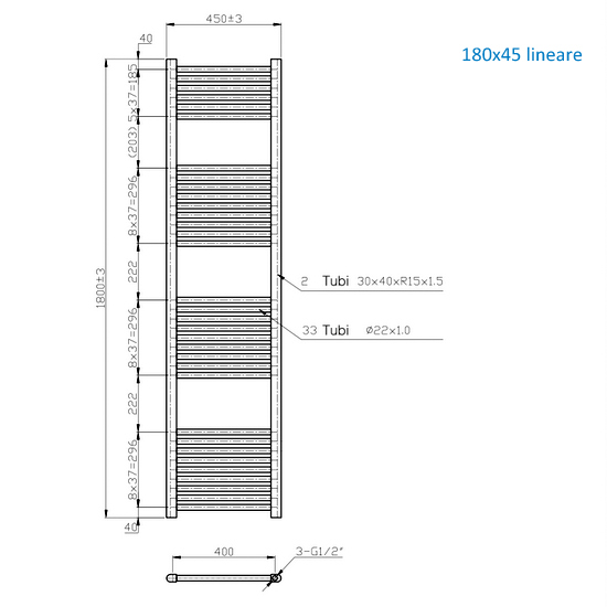 Radiatore scaldasalviette lineare o curvo in due finiture 150 o 180 cm di altezza TEA003