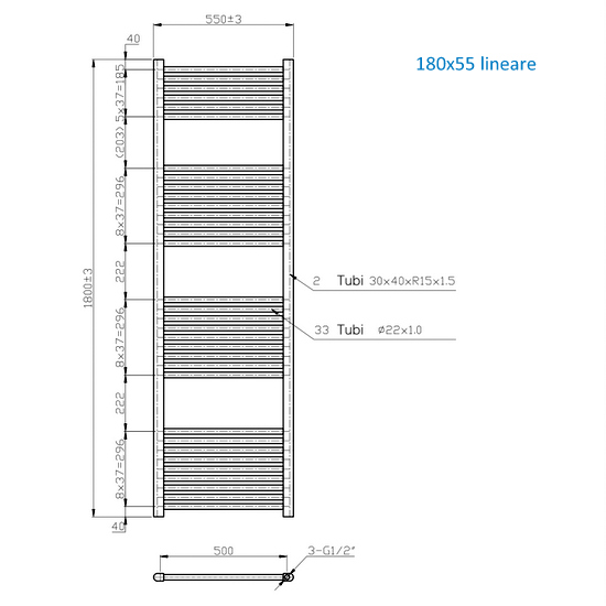 Radiatore scaldasalviette lineare o curvo in due finiture 150 o 180 cm di altezza TEA003