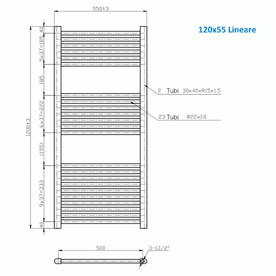 Linear or curved steel tubular radiator color white or chrome 120 cm high TEA002