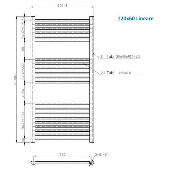 Linear or curved steel tubular radiator color white or chrome 120 cm high TEA002