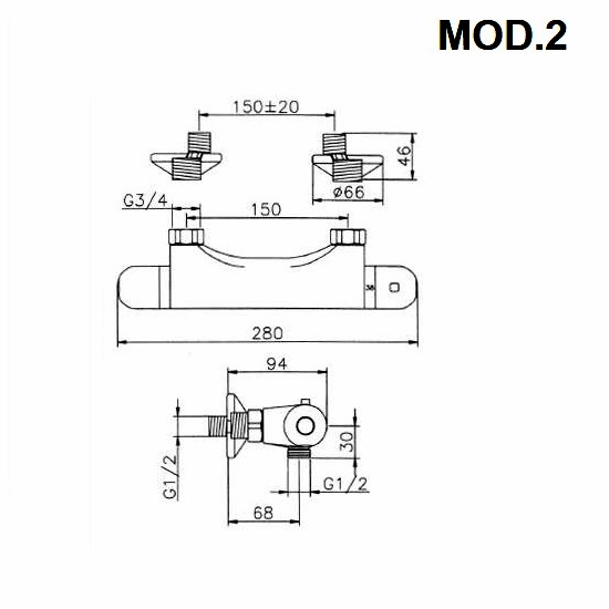 Huber brand thermostatic shower faucets in two versions RB113