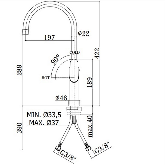 Rubinetto collo alto da cucina marca Paffoni RB104