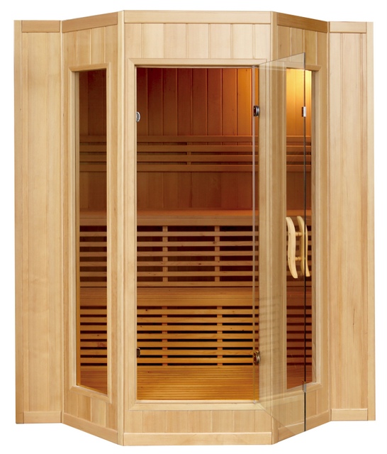 Finnish sauna - traditional 153x110 3-seater or 200x175 4-seater Sawo stove thermostat wood Hemlock SA024