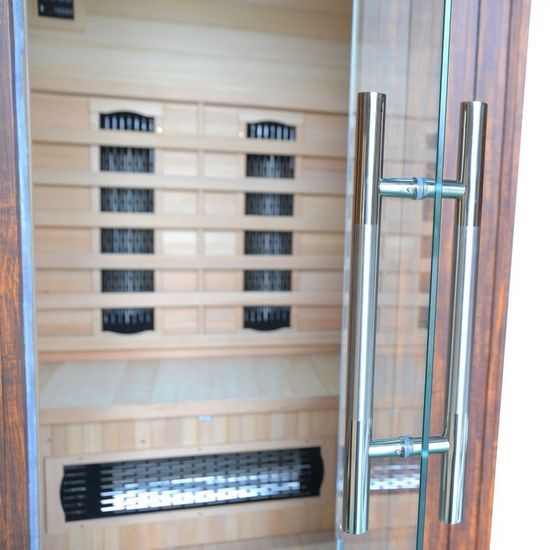 Infrared outdoor sauna 120x105 153x110 irradiating ceramic control computer  radio FM mp3 hemlock wood structure