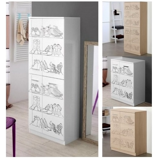 MDF shoe cabinet 60x78.5 or 60x148.5 with 2 or 4 doors with screen printed design available in two different colors