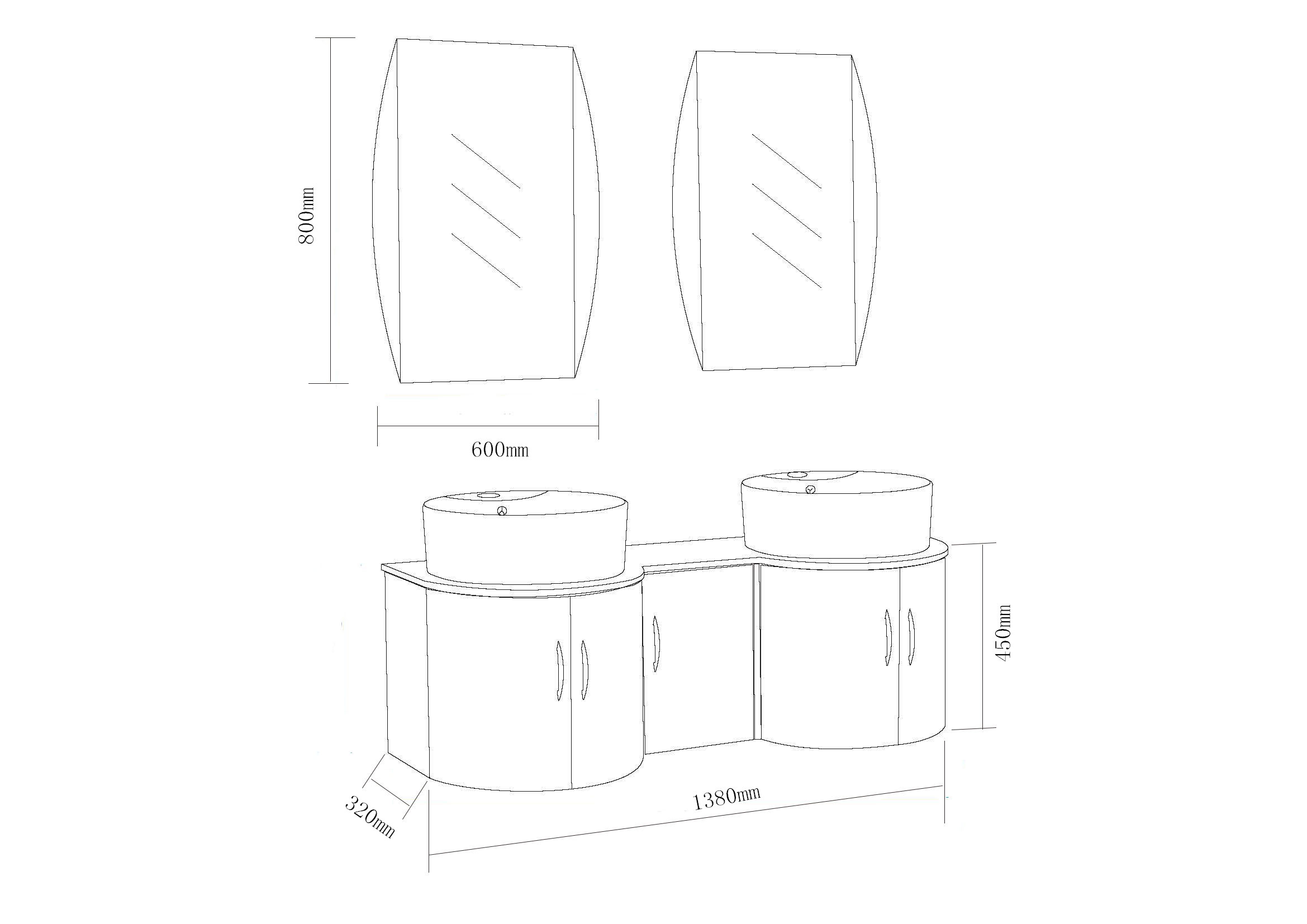 Bathroom furniture 138 cm white lacquered countertop washbasin with mirror "Tower" model