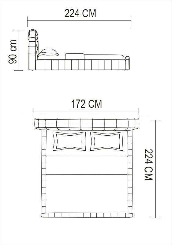 Letto matrimoniale ecopelle nero 224x172 o 224x192 cm design moderno modello Tulipano