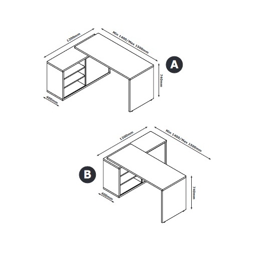 Scrivania da 150x120 cm di colore bianco con angolo a destra o a sinistra adatta per studi o uffici SCV006