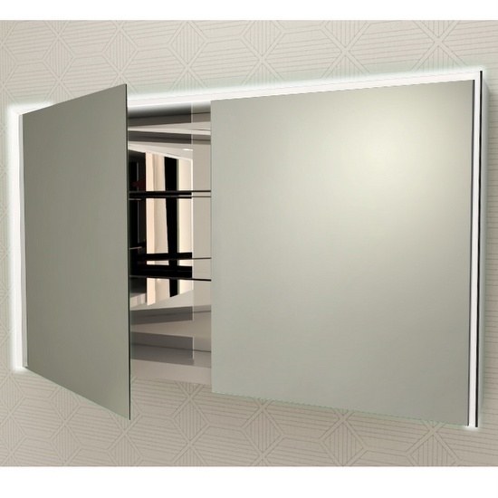 Multimedia container mirror double door slow closing USB LED light MR004