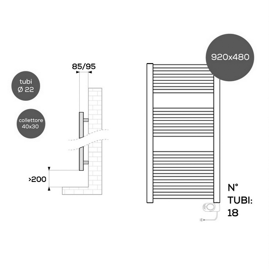 Electric radiator with linear thermostat in 4 sizes anthracite color TEA005