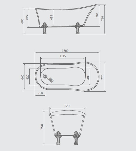 Vasca da bagno tradizionale freestanding misure 160x72x75cm con piedi cromati VA75