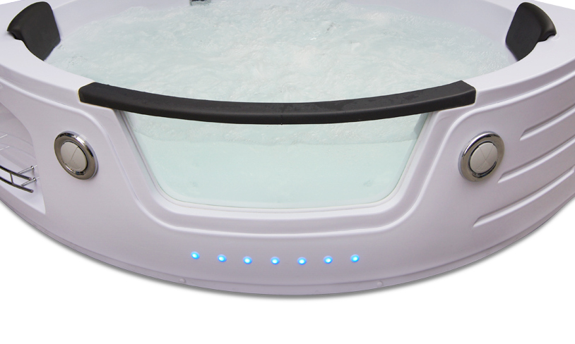 vasca_idromassaggio_152_dettaglio_luci-led Vasca Idromassaggio da bagno 152x152x62 bianca nera con vetro frontale, Bluetooth, Cromoterpia e miscelatore a cascata 2 posti disp. anche FULL OPTIONAL VA09