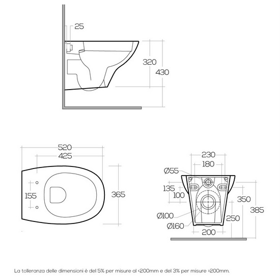 Bidet e water senza brida e con copriwc soft close sanitari moderni sospesi modello Madrid